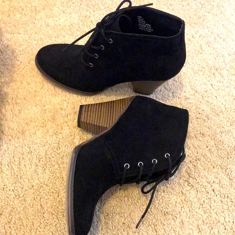 MIA black,  suade lace up high heeled boots. 8 1/2